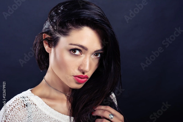 Obraz Beautiful girl in a white pullover