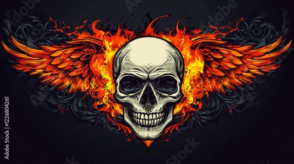 Obraz Danger skull with fire eyes and wings for tattoo or mascot emblem, such  a logo. Jpeg version also available in gallery