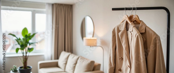 Fototapeta Elegant light jacket displayed in modern room, stylish ambiance