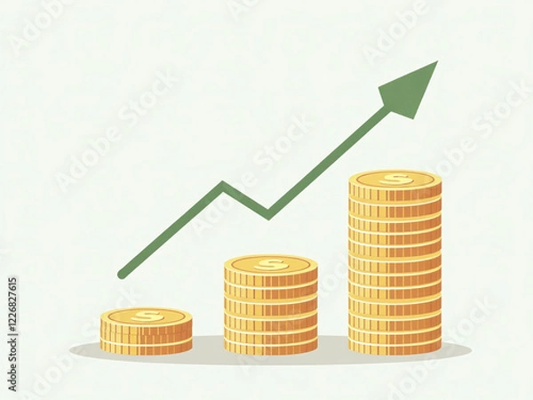 Fototapeta Decreasing Coins Stacked With A Downward Arrow Illustrates A Concept Of Low Risk Associated With Lower Financial Returns In Banking. 00002