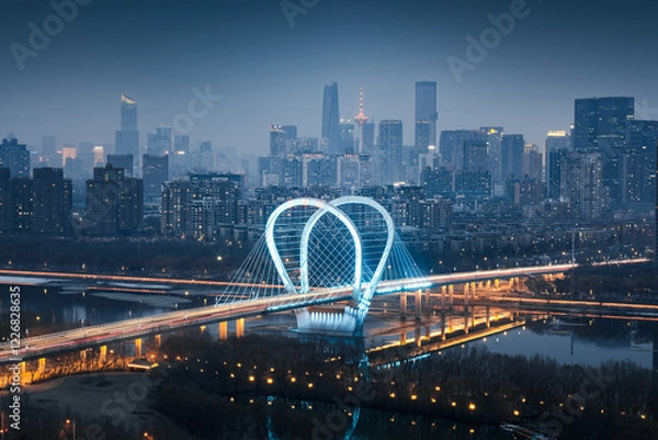 Obraz city skyline at night in Shen Yang, China
