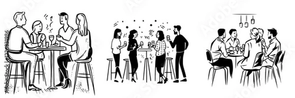 Fototapeta Social gatherings in a lively bar with friends enjoying drinks and lively conversations during the evening