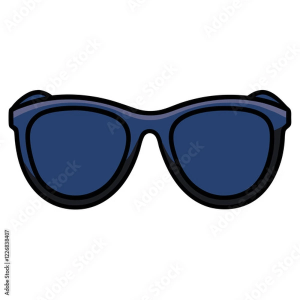 Fototapeta A pair of dark sunglasses rests against a bright white background, showcasing a stylish accessory perfect for summer days and outdoor adventures. Ideal for protecting eyes from the sun