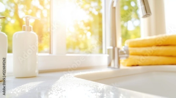 Fototapeta 朝日が差し込む清潔な洗面所