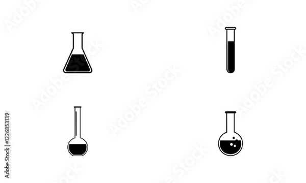 Fototapeta Laboratory Flask Silhouette Set In Black And White
