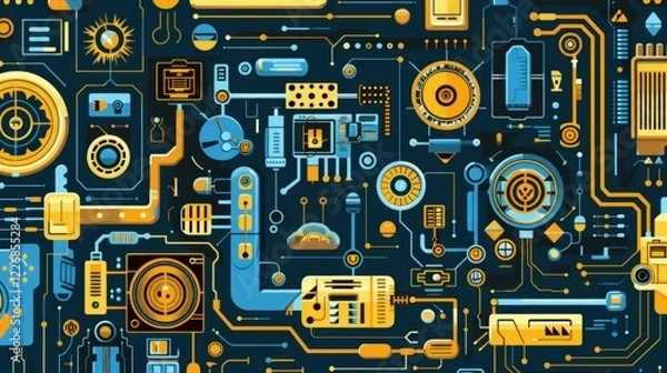 Obraz Abstract Technological Circuitry: A Symphony of Gears, Wires, and Innovation