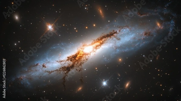Fototapeta Expansive Distant Galaxy with Glowing Stars and Swirling Nebulae in Dark Space