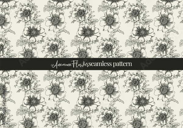 Obraz Hand Drawn Anemone Blooms in a Seamless Pattern