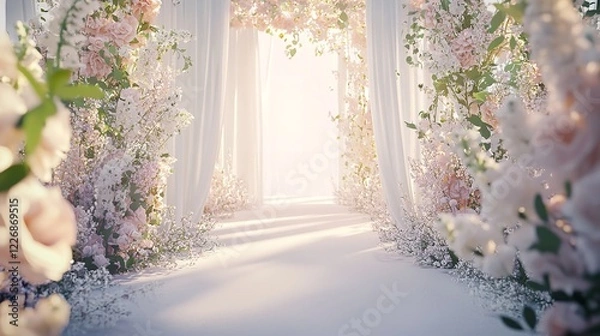 Obraz Wedding backdrop with flowers and wedding decorations