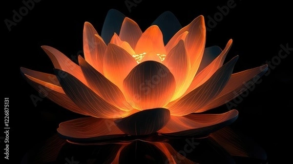 Fototapeta Radiant Lotus Blossom Illuminated in Darkness, Emanating Peace and Serenity with Soothing Glow against Black Background