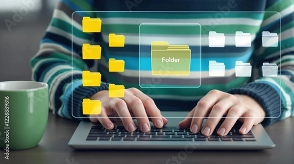 Fototapeta Efficient Digital File Management – Organizing Virtual Folders on a Laptop