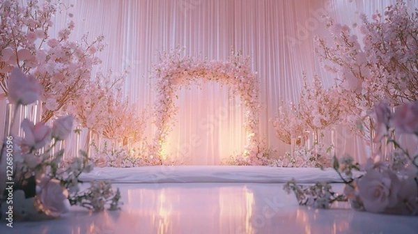 Obraz Wedding backdrop with flowers and wedding decorations