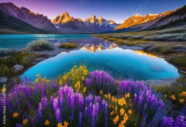 Fototapeta stunning showcase majestic mountain ranges epic landscape views encompassing natural wonders vibrant colors, aerial, adventure, backdrop, breathtaking