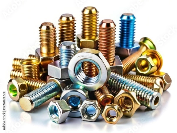Fototapeta High-Resolution Image: Assorted Wooden Furniture Nuts and Bolts Isolated on White