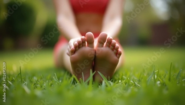 Obraz Woman is sitting on grass with her feet up