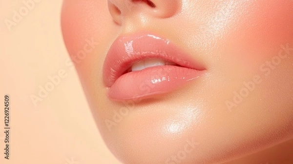 Obraz soft peach blush complemented by clear lip gloss and delicate strokes of white eyeliner for fresh look