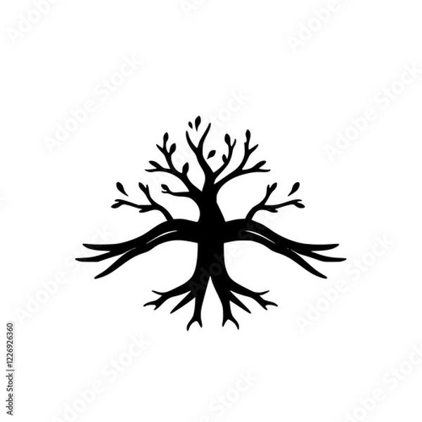 Obraz Majestic Tree of Life: Black and White Minimalist Botanical Illustration.  A symbolic artwork representing growth, nature, and life's journey.
