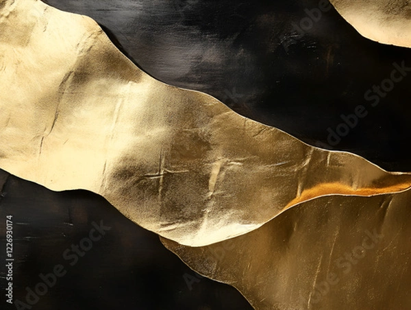 Fototapeta Gold and Black Abstract:  Striking abstract artwork featuring bold, fluid strokes of shimmering gold against a rich black backdrop, evoking a sense of luxury, depth, and captivating contrast. 