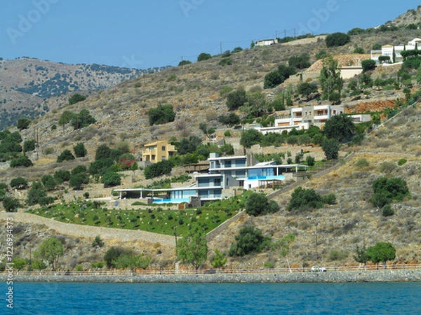 Fototapeta 08.07.2024, Elounda, Crete, Greece: View of the port and city on island of Crete