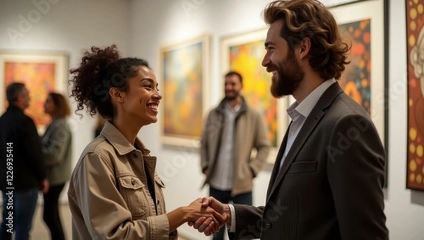 Obraz Man and woman are shaking hands in museum