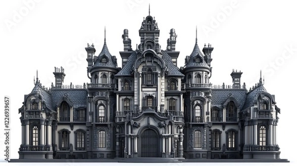 Obraz Beautiful and magnificent 3D cartoon palace, on a white background, generative AI