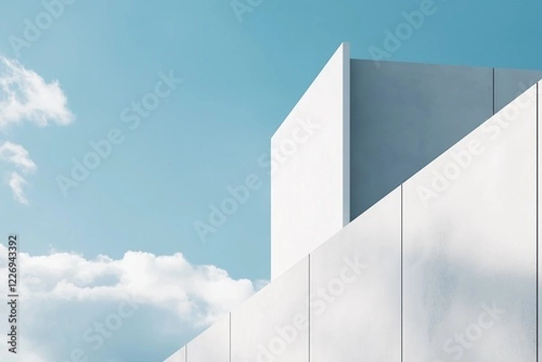 Fototapeta white wall with blue sky background featuring minimalist architecture and modern design elements