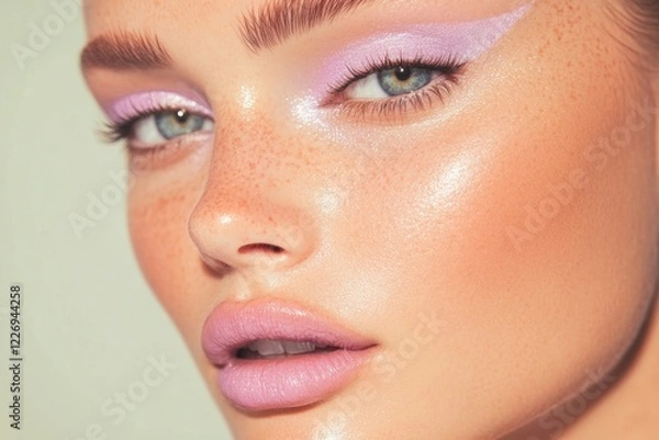 Obraz soft lavender winged eyeliner with glowing skin and natural glossy lips for subtle yet bold look