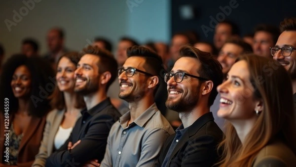 Obraz Group of people are smiling and sitting in audience