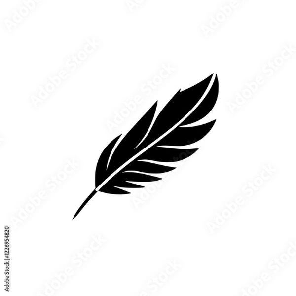 Fototapeta Elegant Black Feather: Minimalist Quill Pen Symbol, Nature-Inspired Design, Simple Vector Graphic, Perfect for Logo or Icon