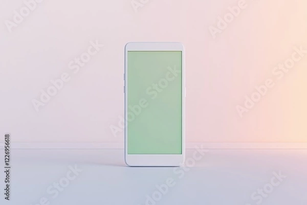 Obraz mockup blank white 3d smartphone standing upright in center of white background green screen visible