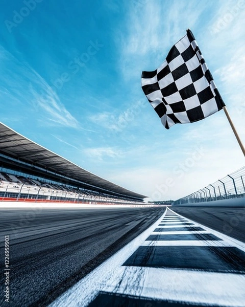 Fototapeta Checkered flag at a racetrack