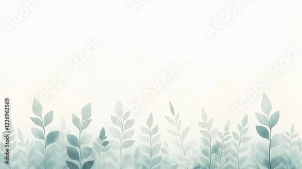 Fototapeta A white background with a row of green leaves