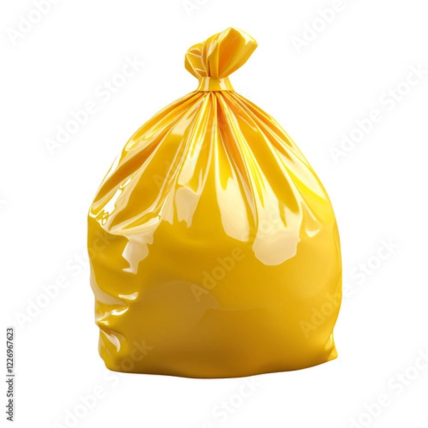 Fototapeta Bright yellow garbage bag isolated on a transparent background, ideal for waste management concepts