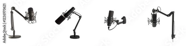 Fototapeta Set of Modern Studio Microphone with Side Stand Arm Isolated on Transparent Background