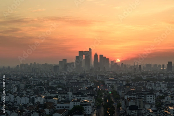 Obraz sunset over the city in suzhou china