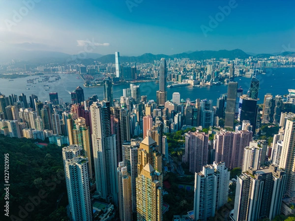 Fototapeta Aerial view of Hong Kong city in daytime