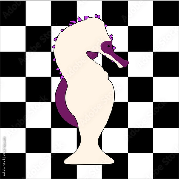Fototapeta Chess naval piece. A seahorse stands on a chessboard.