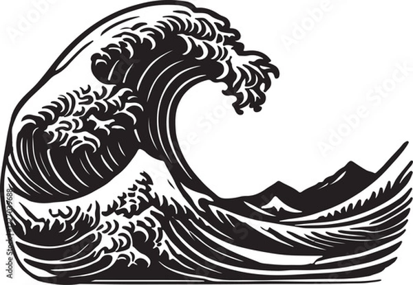 Fototapeta big ocean wave symbol icon silhouette design vector art illustration