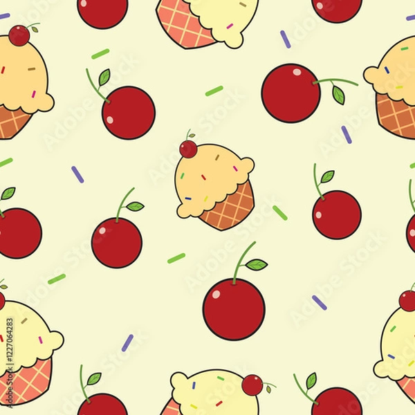 Obraz cupcake and cherry fruit illustration on yellow background .