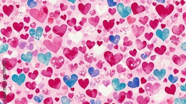Fototapeta Watercolor hearts pink background pattern design