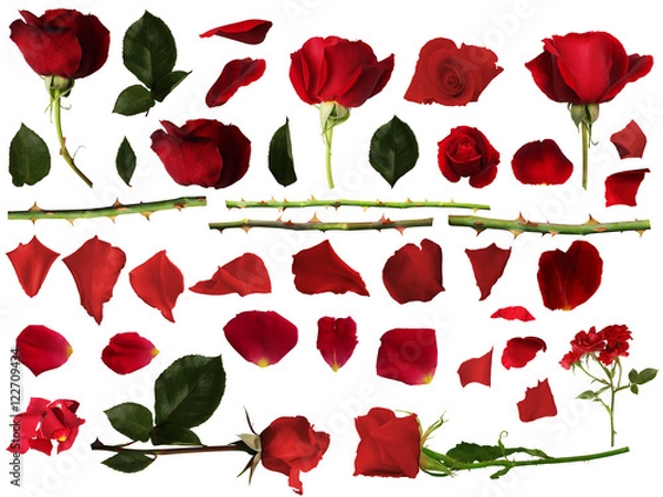 Obraz Roses set with isolated white background