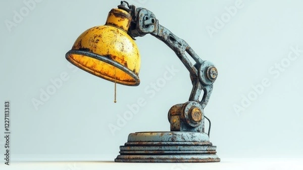 Fototapeta Rusty desk lamp illuminates; studio shot