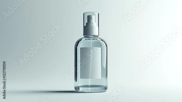 Fototapeta 3D mockup of a natural facial toner bottle with a minimalistic label and modern design. The bottle should be transparent with a smooth finish, 