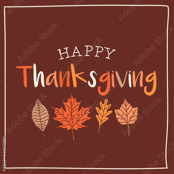 Fototapeta Thanksgiving card with autumn leaves. Brown background. Editable vector design.