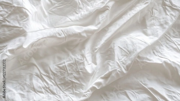 Fototapeta Wrinkled white sheets, bedroom, textured fabric, background, design