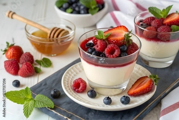 Obraz Creamy Panna Cotta with Berries