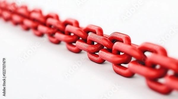 Obraz A close-up image of a vibrant red chain, showcasing its links against a simple background, emphasizing its texture and color.