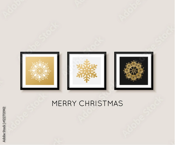 Fototapeta Gallery wall, merry christmas and happy new year card design. Snowflake vector illustration.