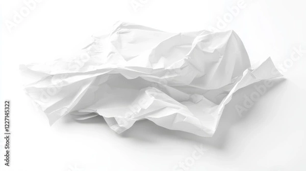 Fototapeta Crumpled White Paper Texture on White Background for Creative Use