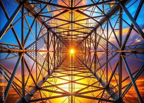 Obraz Complex Steel Lattice Power Transmission Tower Structure - Energy Infrastructure Stock Photo